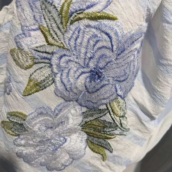 ANTHRO Akemi & Kin | Floral Embroidered & Striped Blouse - Picture 15 of 16